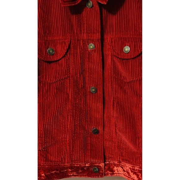 J Jill Corduroy Jacket Red Sz MP Frontal Button Velvet Trim Slim Fit Jacket - Picture 10 of 10